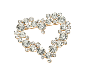 Crystal Kiss Stone Embellished Heart Brooch - Clear