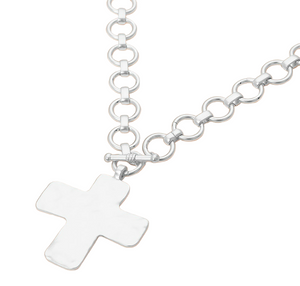 Divine Edge Hammered Matte Metal Cross Chunky Necklace - Silver
