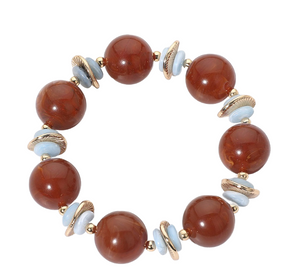 Marvelous Marble Abstract Resin Ball Beaded Stretch Bracelet - Brown