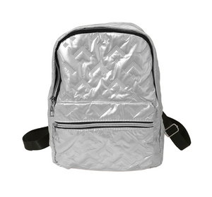 The Audrey Shiny Quilted Everyday Backpack - Silver