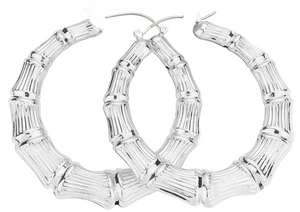 Monroe Groove 14K White Gold Filled Textured Bamboo Earrings - Rhodium