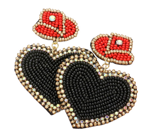 Heart of the West Beaded Hat Heart Earrings - Black