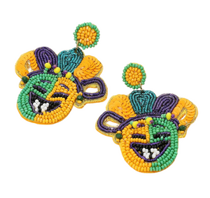 Bourbon Street Mardi Gras Sequin Seed Beaded Jester Pierrot Earrings - Multi