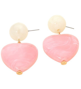 Love Swirl Bold Marbled Resin Heart Earrings - Pink
