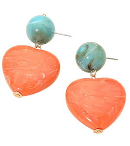 Love Swirl Bold Marbled Resin Heart Earrings - Orange