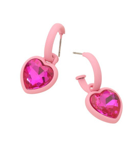 Be Mine Heart Stone Charm Drop Earring - Fuchsia