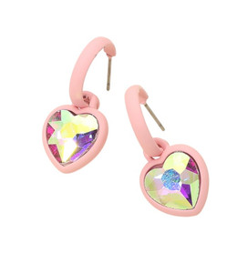 Be Mine Heart Stone Charm Drop Earring - Pink