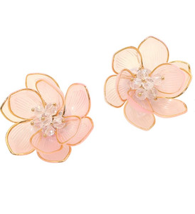 Garden Grace Floral Statement Earrings - Light Pink