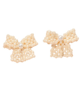 Delicate Bow Seed Beaded Stud Earrings - Cream