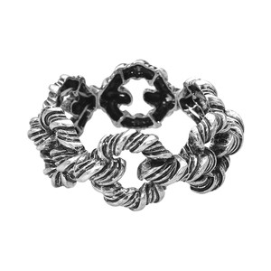 Gypsy Coil Boho Twisted Metal Ring Link Stretch Bracelet - Burnished Silver