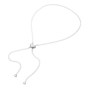 Heartline Icon Stainless Steel Adjustable Heart Slider Herringbone  Chain Necklace - Rhodium