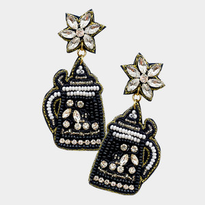 Warm Sip Stone Beaded Kettle Earrings - Black