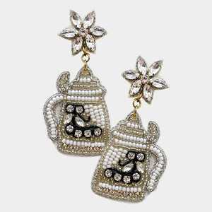Warm Sip Stone Beaded Kettle Earrings - White