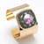 Radiant Edge Square Glass Stone Embellished Bling Studded Pointed Cuff Bracelet - AB Gold