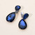 Luminous Cascade Glass Crystal Double Teardrop Clip On Evening Earrings - Montana Blue
