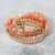 Harmony & Grace 5PCS - Metal Cross Accent Resin Bamboo Bar Faceted Beaded Stretch Multi Layered Bracelets - Coral Pink