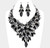 Gala Glamour Marquise Stone Cluster Leaf Evening Necklace - Black