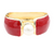 Glam Majesty Bold Central Pearl Accent Wide Enamel Hinged Bangle Bracelet - Red/Gold