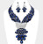 Starry Night Teardrop Round Stone Embellished Necklace - Navy Rhodium