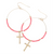 Halo Faith Metal Bubble Cross Charm Seed Beaded Earring - Pink