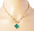Modern Clover  White Gold Dipped Quatrefoil Pendant Paperclip Necklace - Green