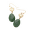 Heartful Natural Metal Heart Teardrop Stone Link Earrings - Dark Green