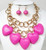 Wildwood Layered Chunky Wooden Heart Charm Necklace - Fuchsia