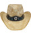 Wild West Rustic Metal Star Turquoise Faux Leather Band Straw Western Cowboy Hat - Beige