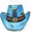 Copper Canyon Boho Metal Ornate Oval Buckle Accent Faux Leather Band Antique Wash Straw Cowboy Hat - Blue