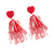 Heart Pop Seed Beaded Tassle Dangle Earrings - Red