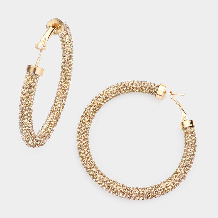 Shimmer & Shine Rhinestone Pave Hoop Earrings - Lt Col Topaz