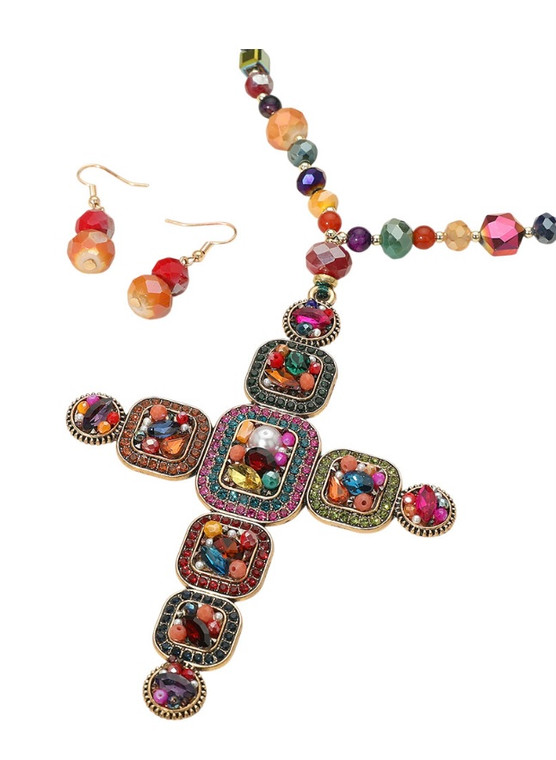 Beauty Essence Long Cross Necklace Multi