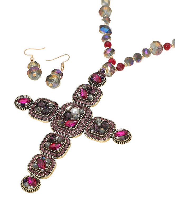 Beauty Essence Long Cross Necklace Purple