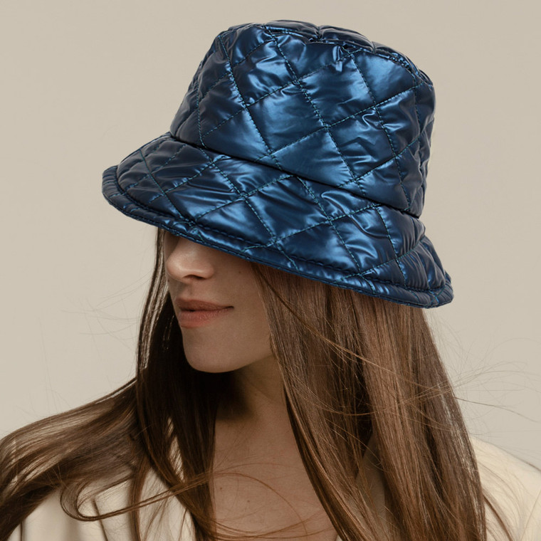 Gloss & Glam Shiny Quilted Bucket Hat - Blue