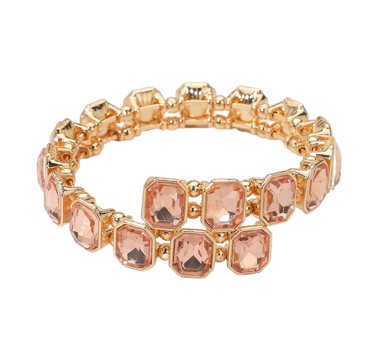 Elite Palace Stone Cluster Link Evening Bracelet Peach