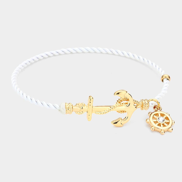 Sailor's Course Nautical Anchor Helm Charm Hook Bracelet - White
