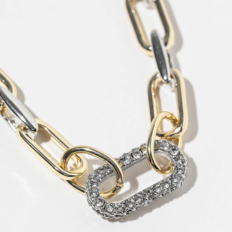 Whisper Wish Gold Dipped Two Tone CZ Paved Lin Accent Chunky Paperclip Chain Necklace -  Two Tone