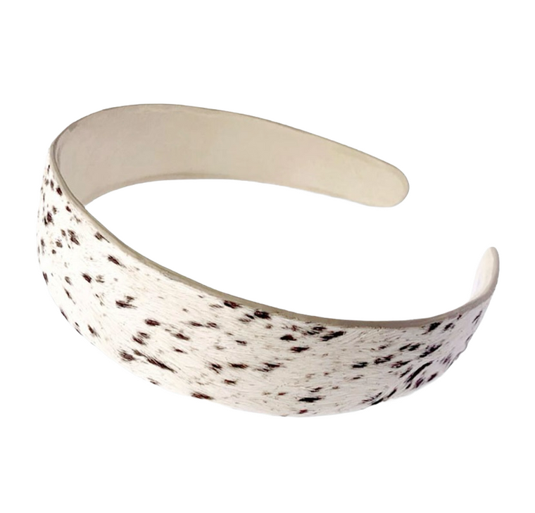Tamed Leather Animal Print Headband White