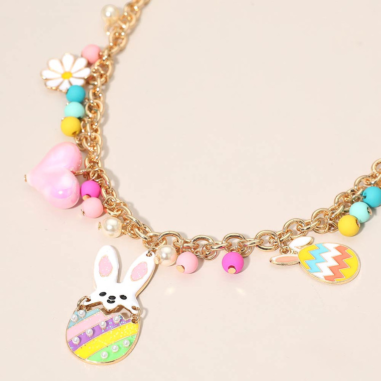 Springtime Praise Easter Theme Charm Embellished Chain Necklace - Multi