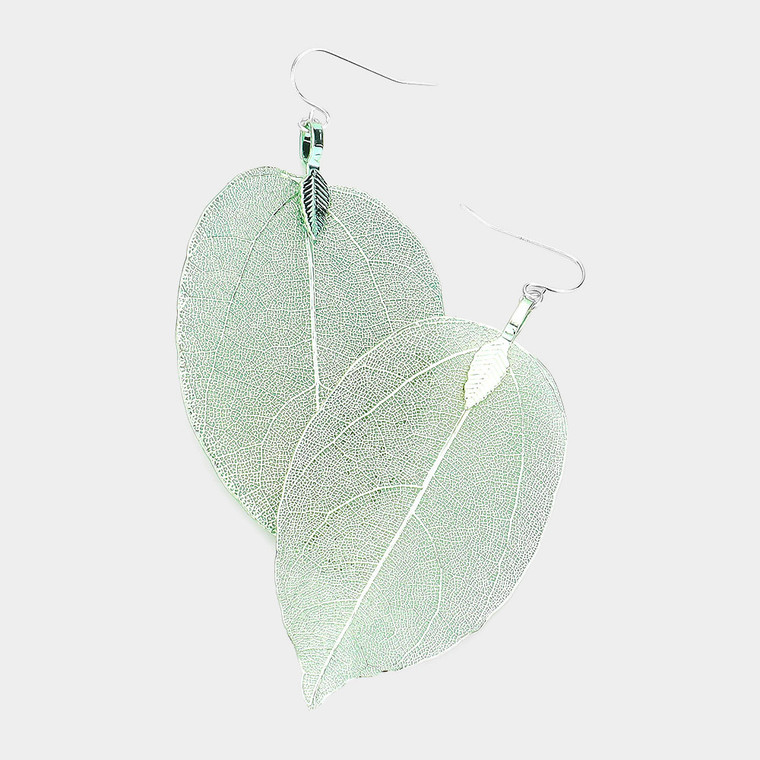 Nature's Garden Lightweight Leaf Inspired Drop Dangle Earrings - Mint