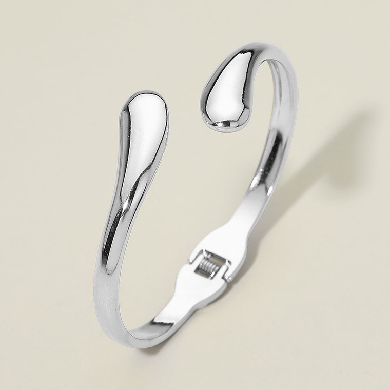 Sleek Sculpted Stainless Steel Sculpted Wrap Hinged Bangle Bracelet - Rhodium