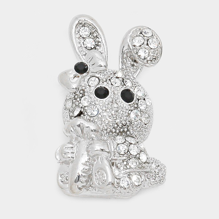 Hippity Hop Crystal Rabbit Brooch - Rhodium