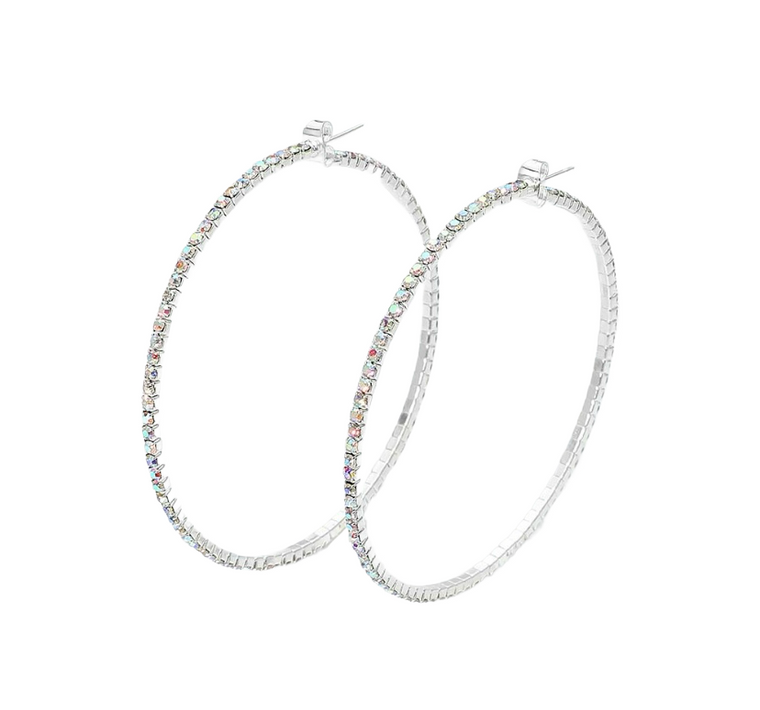 Radiance Rhinestone Paved Hoop Earrings AB Silver