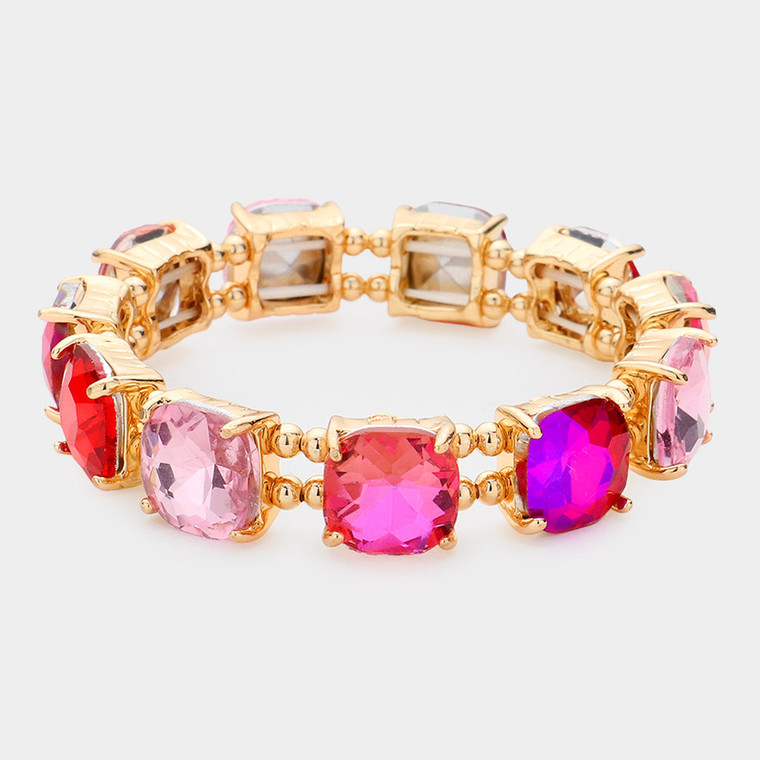 Starlight Square Cushion Stone Stretch Evening Bracelet - Fuchsia