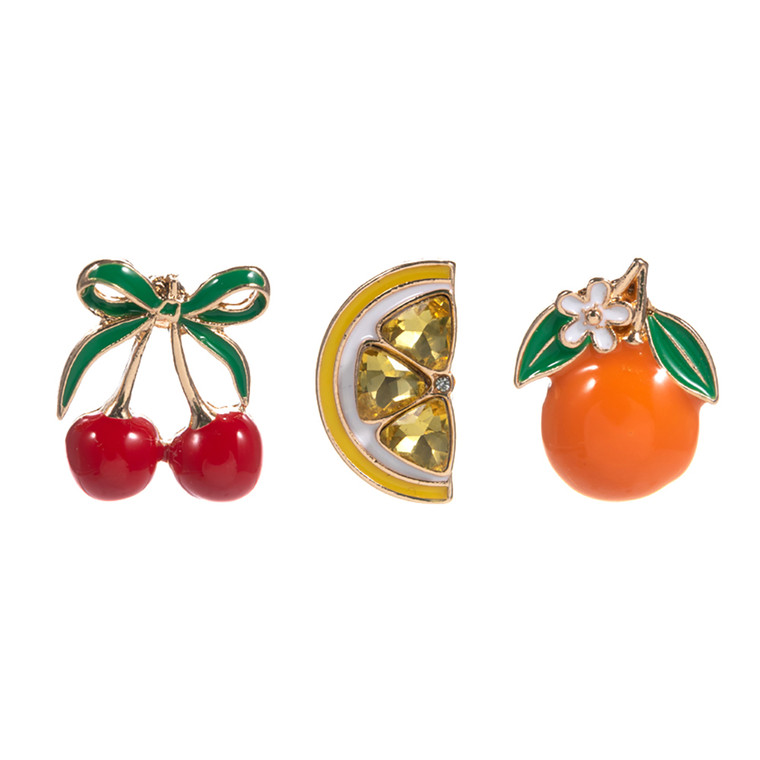 Juicy Gems 3PCS - Lemon Orange Cherry Fruit Pin Brooch Set - Multi