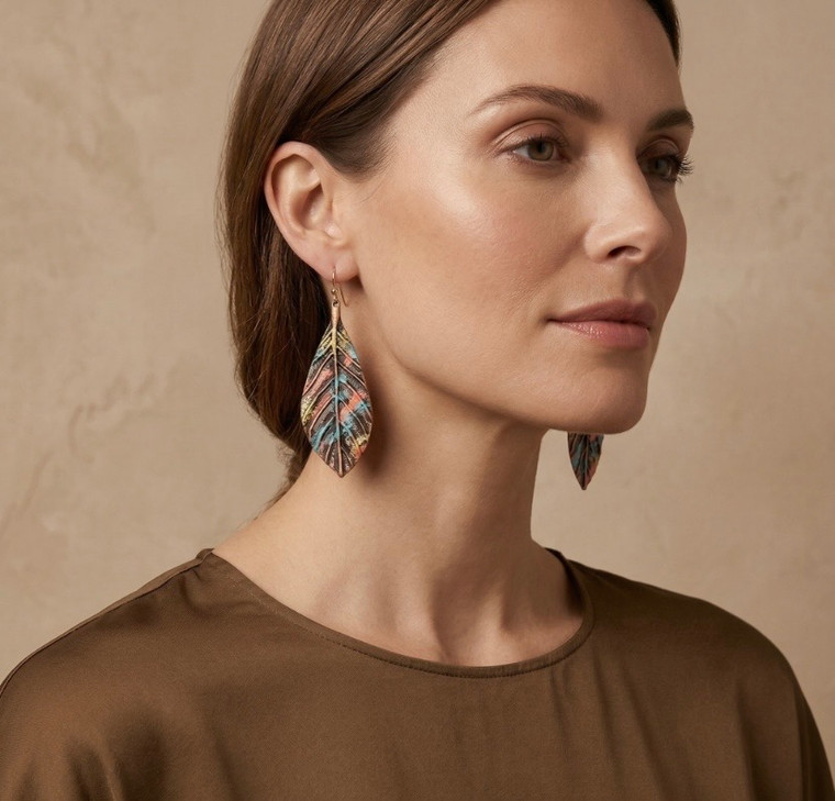 Boho Breeze Metal Leaf Dangle Earrings - Multi