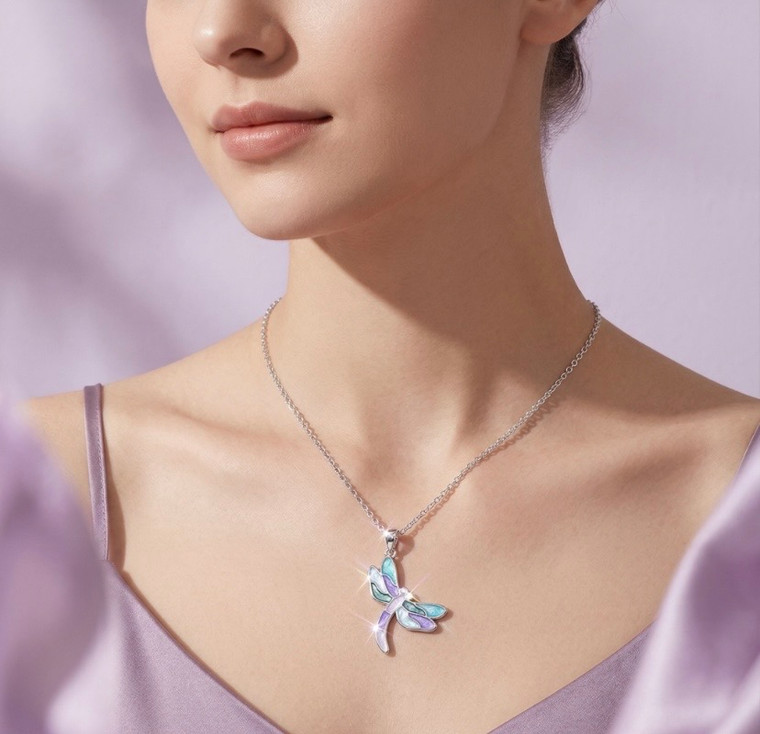 Marina Glow Sea Glass Dragonfly Pendant Necklace - Multi