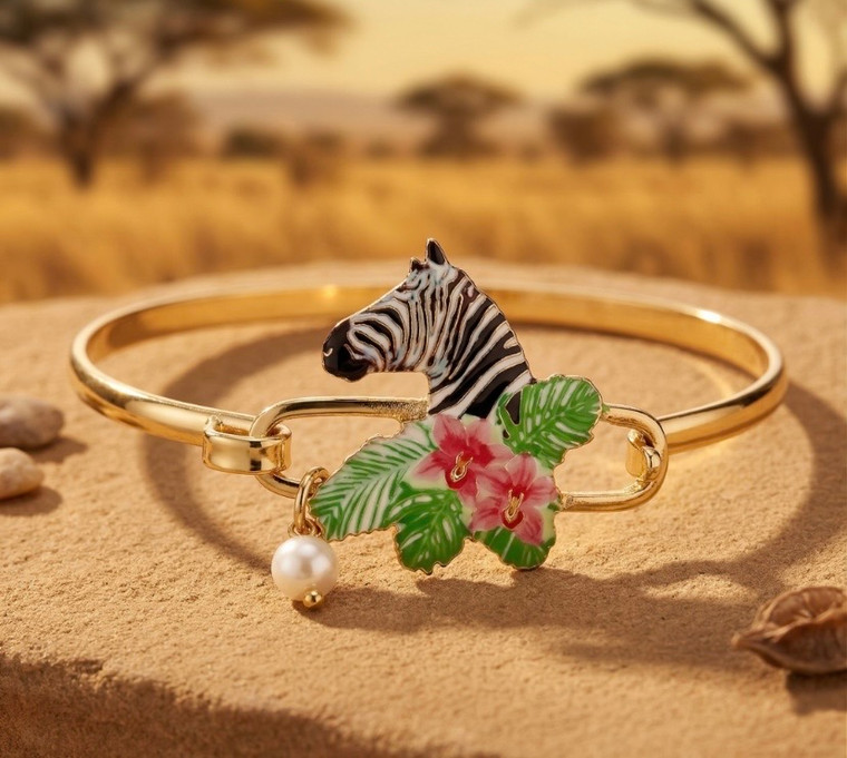 Urban Safari Zebra Freshwater Pearl Charm Hook Bracelet - Multi