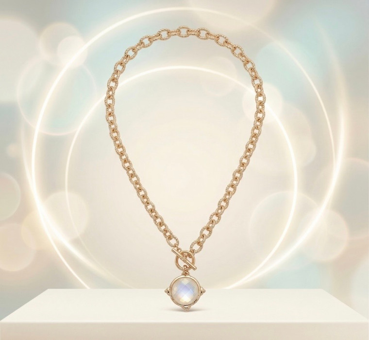 Dreamlight Orbit Faceted Round Stone Charm Pendant Toggle Necklace - White