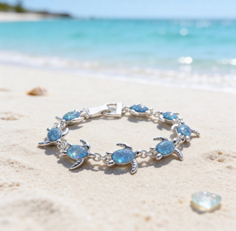 Ocean Embrace Sea Turtle Charm Link Magnetic Bracelet - Blue